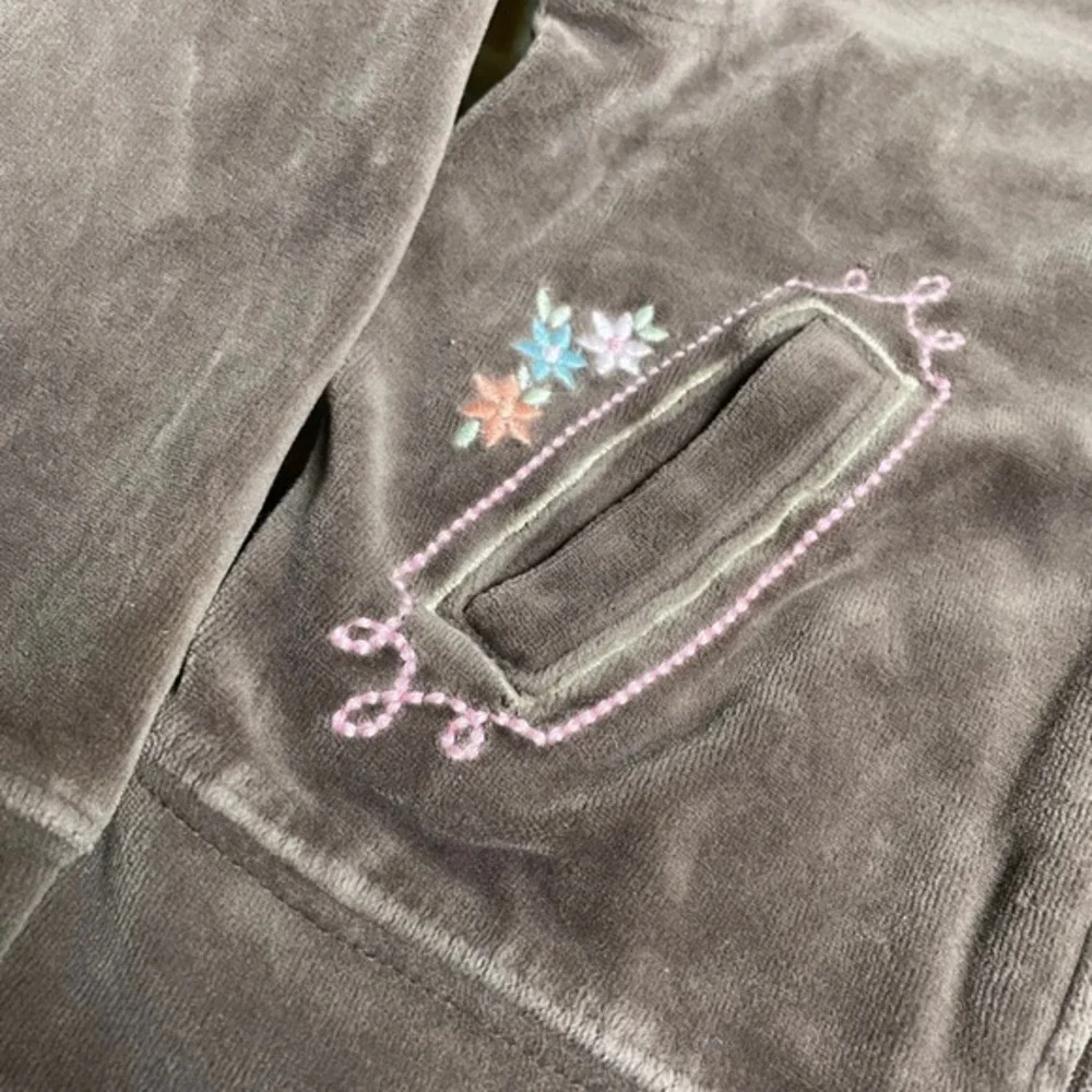 Vintage Y2K Gymboree Velour Hoodie Full Zip Up Embroidered Brown Girls Size 6‎